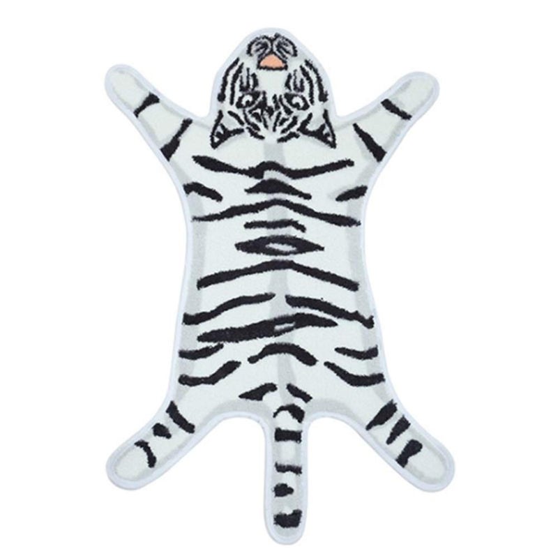 yingda1992 Tiger Print Rug Cartoon Cute Faux Area Rugs Fluffy Animal Print Mat Carpet Kids Small Rugs for Playroom Room Home Decor (2.6x1.8Ft /32.2" Lx21.4 Wï¼ˆ54.5x82cmï¼‰,White) - Image 1
